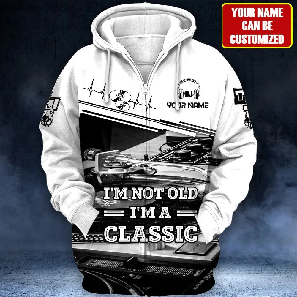 3D Print Custom DJ Hoodie, I'm A Classic DJ Tshirt, Black And White DJ Zip Up Hoodies Men Woman