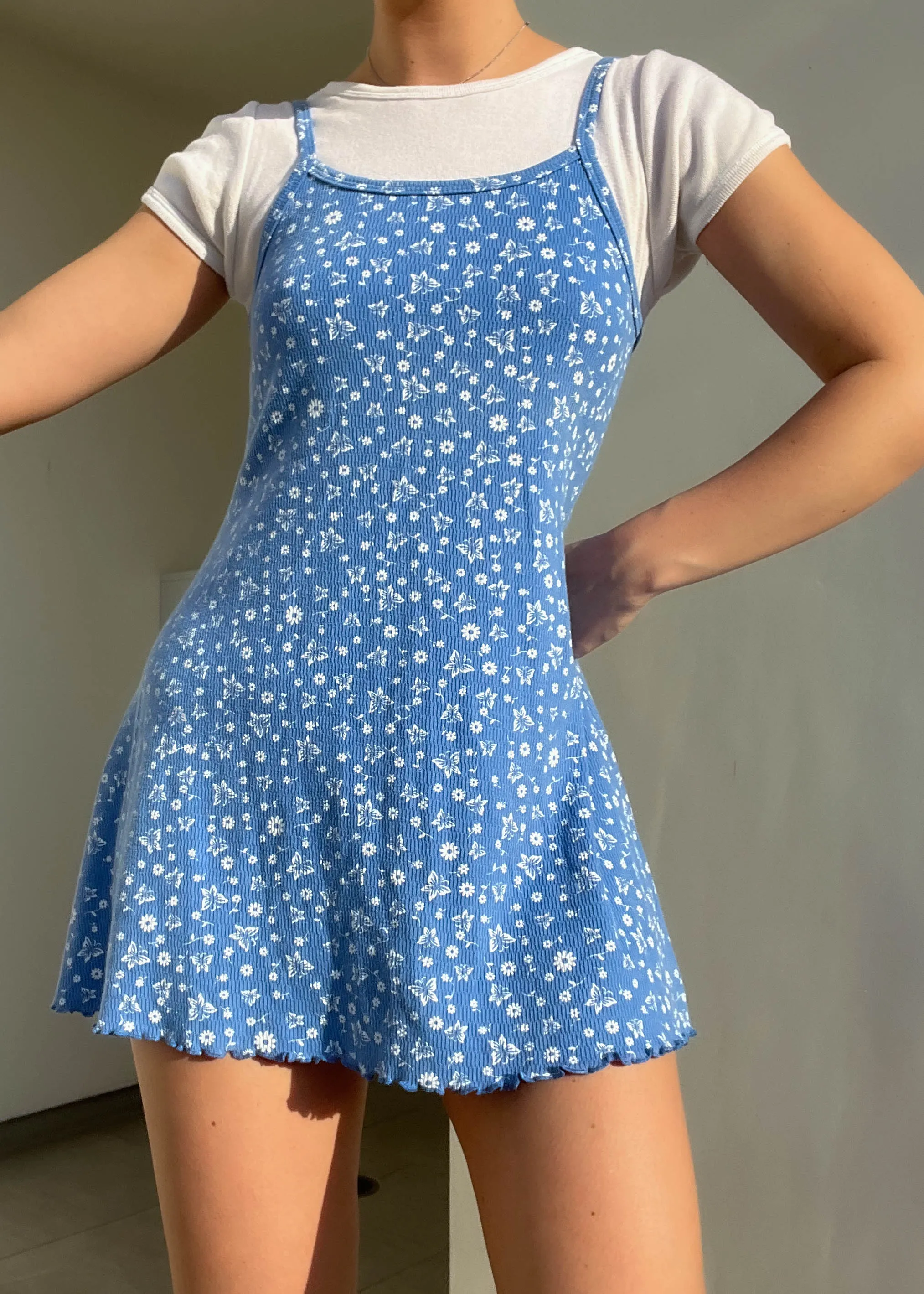 90's Blue Floral Layered Dress (S)