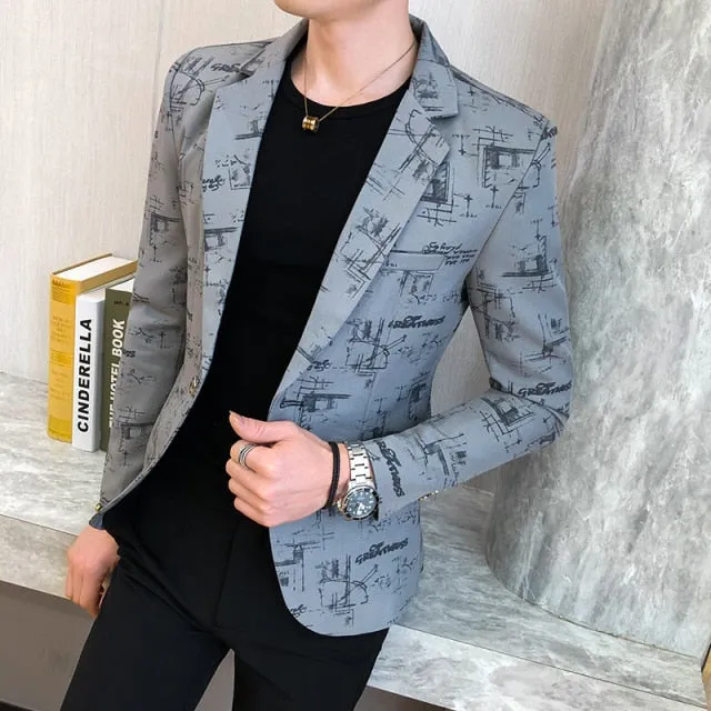 Aidase Brand clothing Men Fashion Suit Party Coat Casual Slim Fit Jackets Buttons Suit letter Floral Print Painting Blazers Male