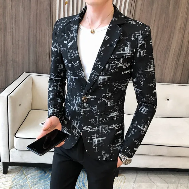 Aidase Brand clothing Men Fashion Suit Party Coat Casual Slim Fit Jackets Buttons Suit letter Floral Print Painting Blazers Male