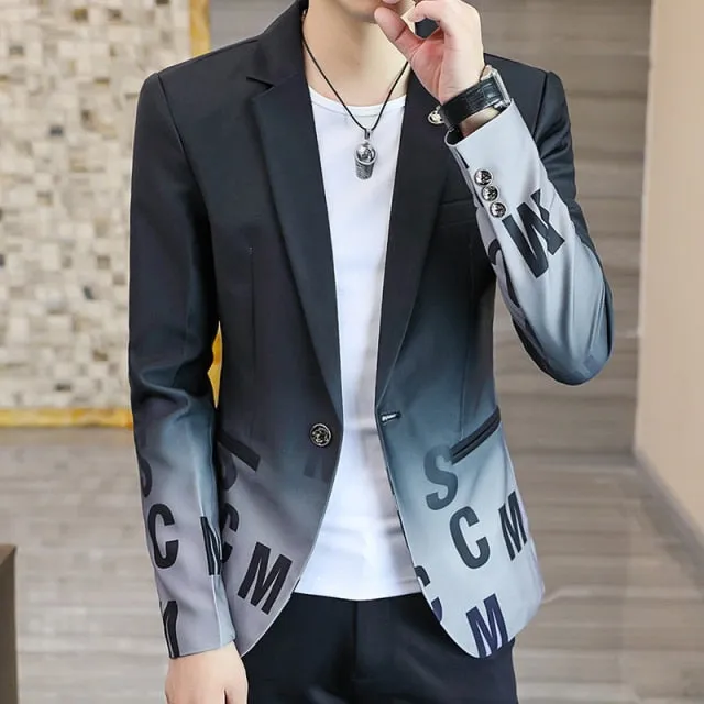 Aidase Brand clothing Men Fashion Suit Party Coat Casual Slim Fit Jackets Buttons Suit letter Floral Print Painting Blazers Male