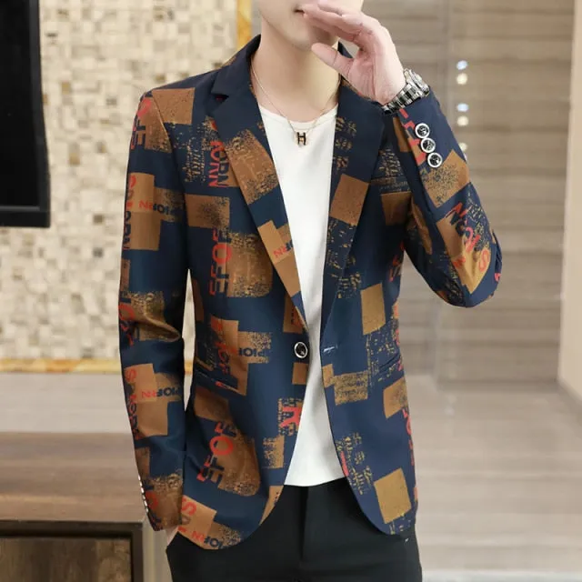 Aidase Brand clothing Men Fashion Suit Party Coat Casual Slim Fit Jackets Buttons Suit letter Floral Print Painting Blazers Male