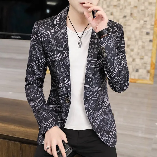 Aidase Brand clothing Men Fashion Suit Party Coat Casual Slim Fit Jackets Buttons Suit letter Floral Print Painting Blazers Male