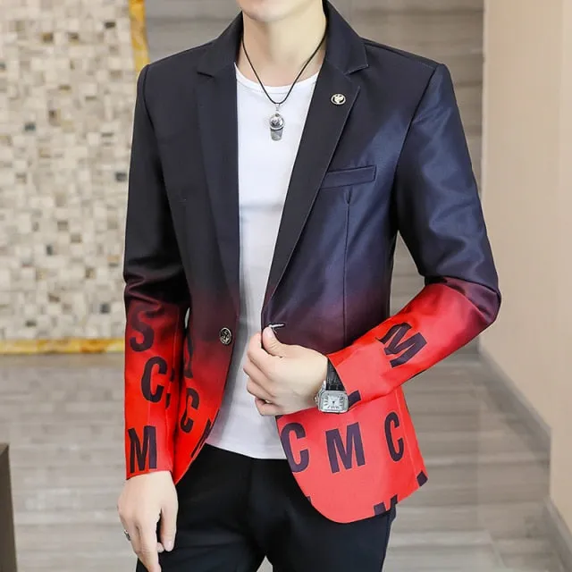 Aidase Brand clothing Men Fashion Suit Party Coat Casual Slim Fit Jackets Buttons Suit letter Floral Print Painting Blazers Male