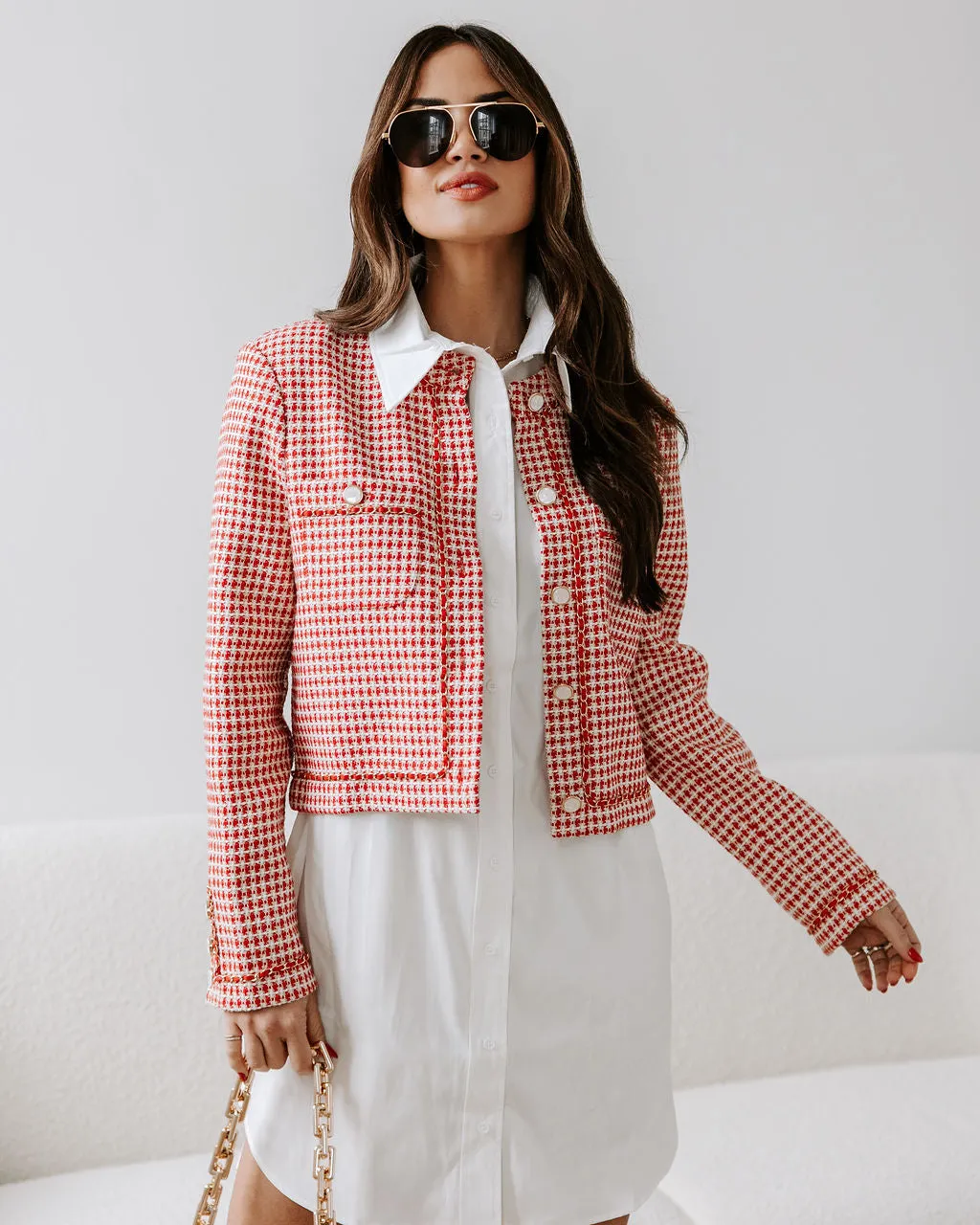 Alana Tweed Chain Trim Blazer