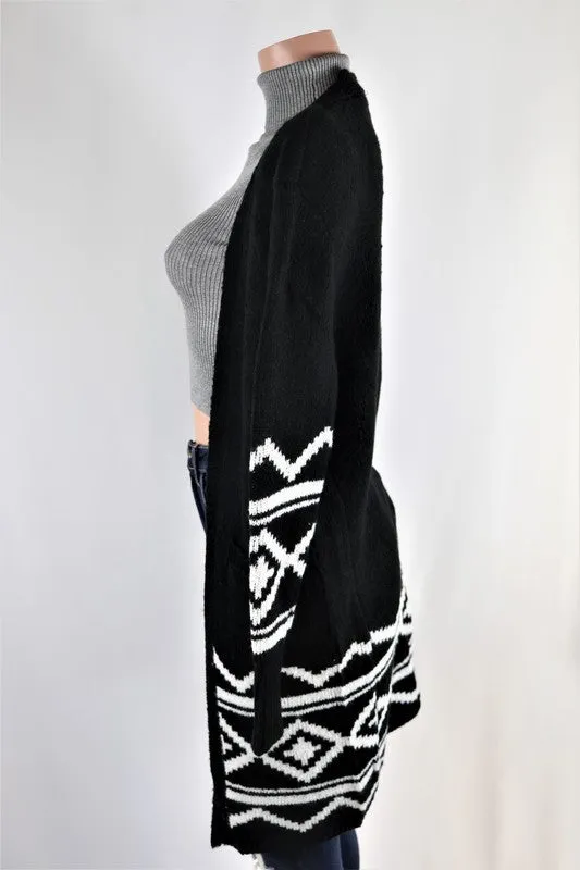 Aztec print long cardigan