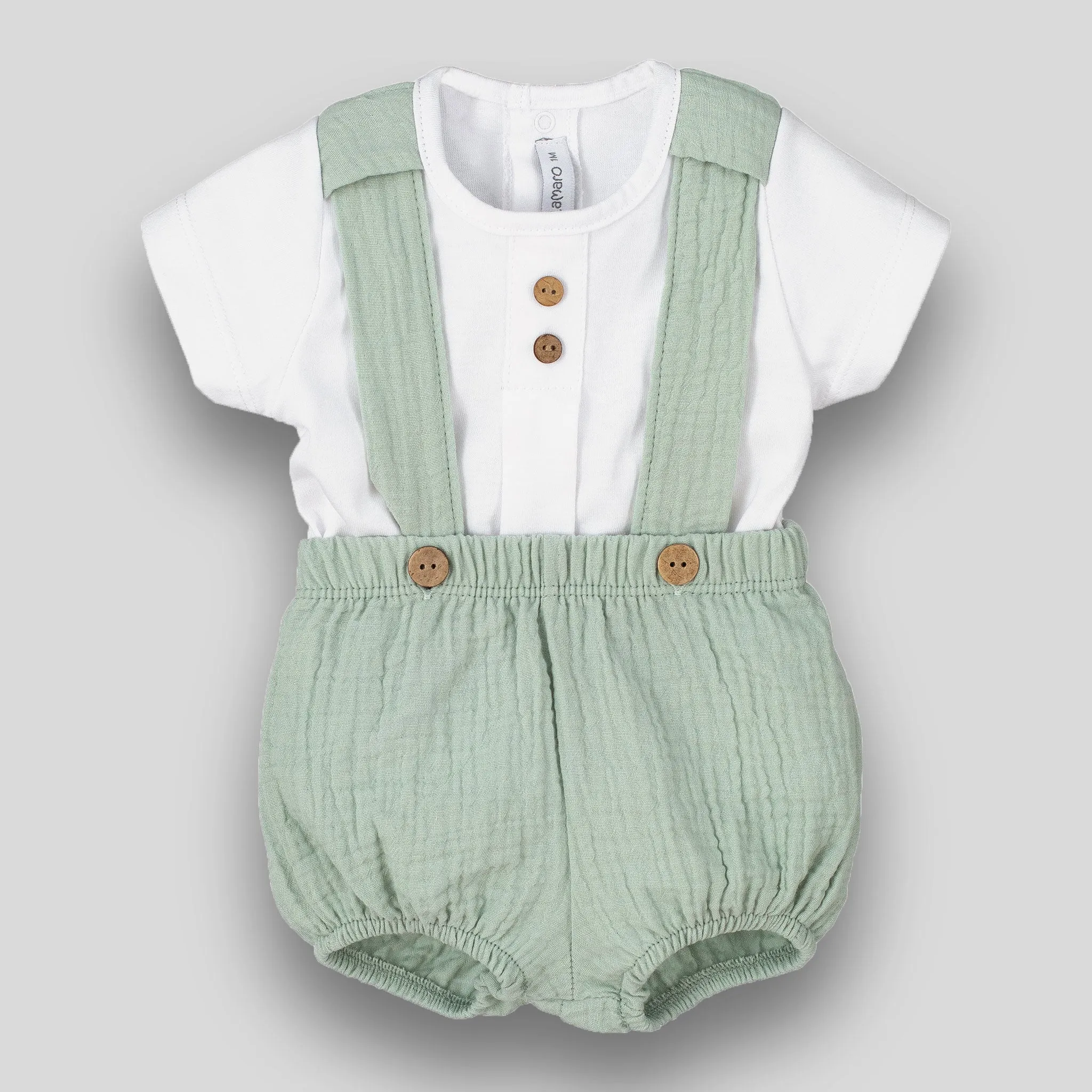 Baby Boys Sage Green Shirt, Jam Pants and Braces  - Calamaro 17942