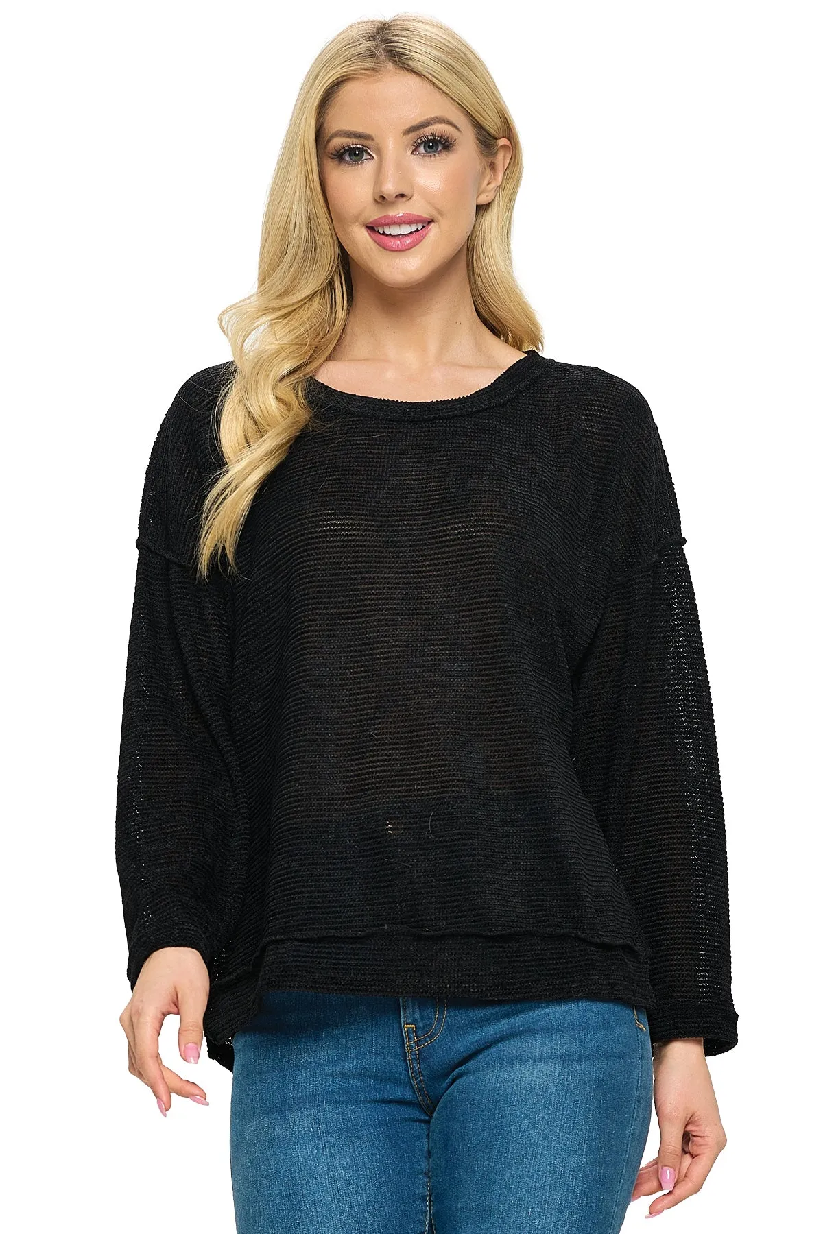 Black Pullover Inside Out Loose Fit Casual