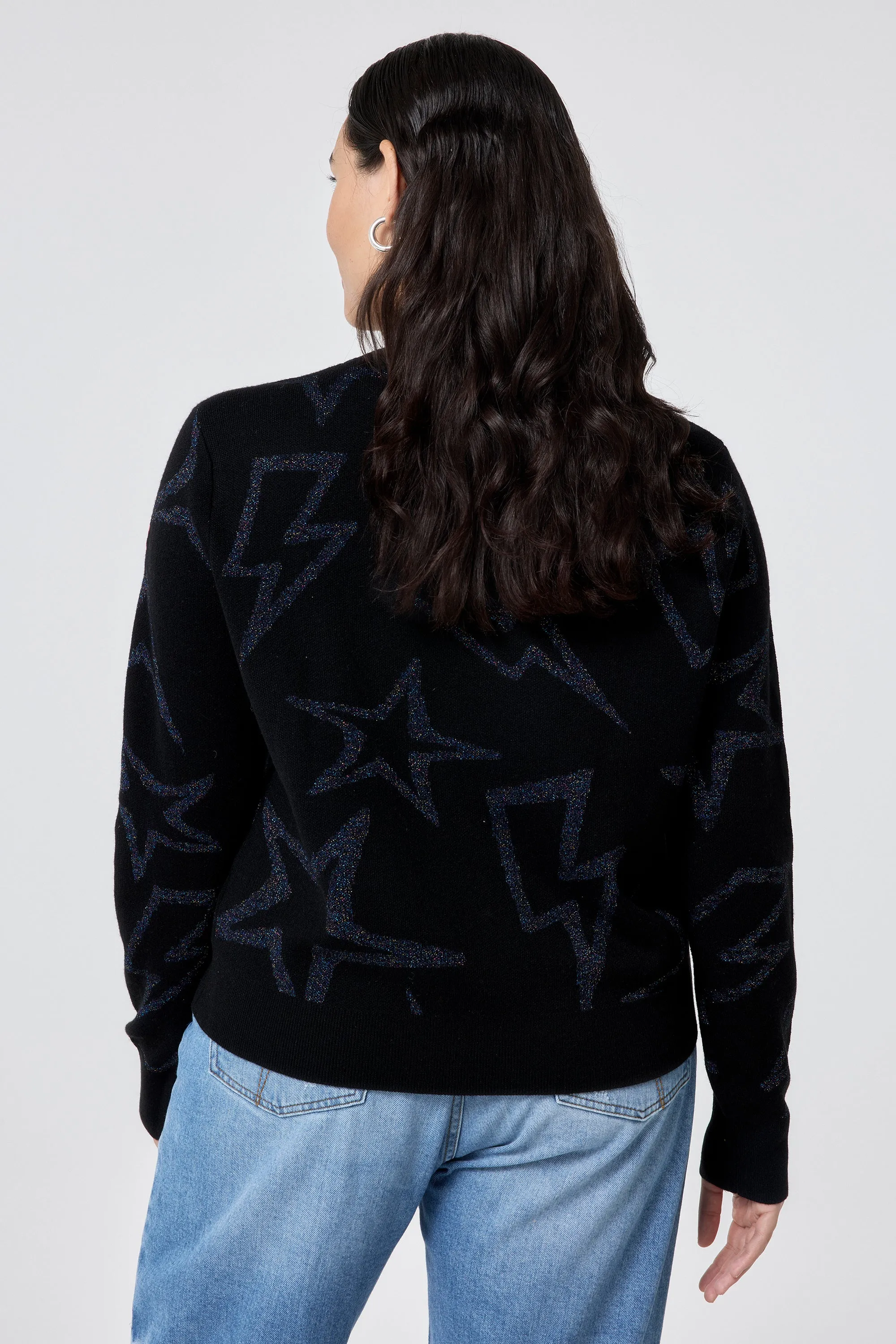 Black with Metallic Rainbow Star and Lightning Bolt Lurex Knit Jumper