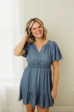 Chambray Flounce Dress