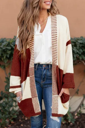 Chunky Block Pattern Knit Open Front Cardigan