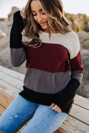 Color Block Knitted O-neck Pullover Sweater