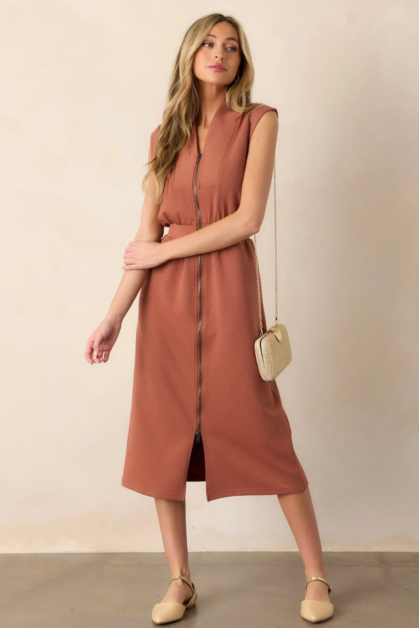 Distant Sun Terracotta Sleeveless Midi Dress