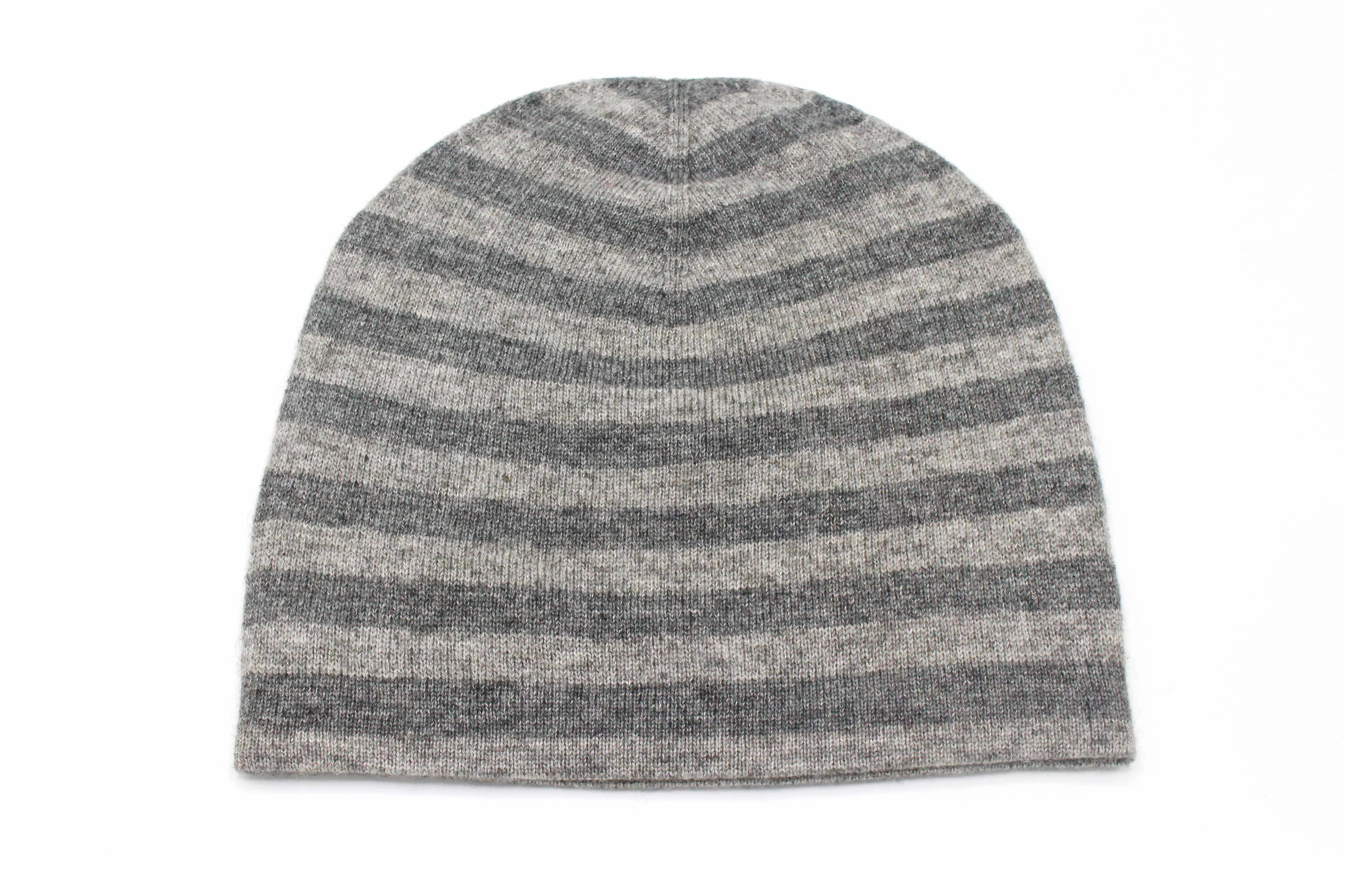 Double Sided Brown & Gray Stripe Unisex Cashmere Cap/Beanie