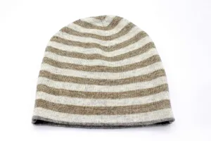 Double Sided Brown & Gray Stripe Unisex Cashmere Cap/Beanie