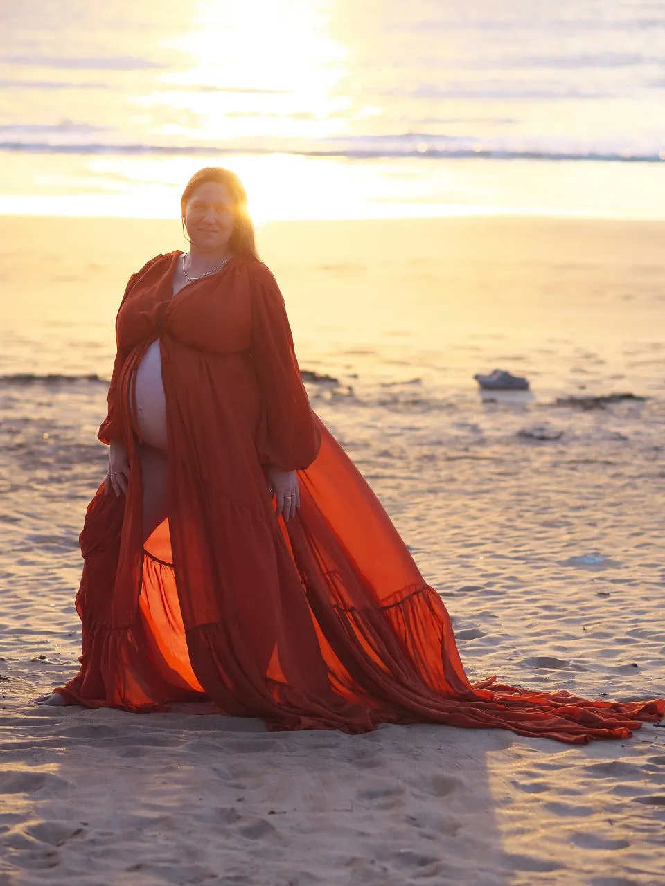 Dress Hire - Maternity Photoshoot Dresses - Rust Robe - DAY RENTAL