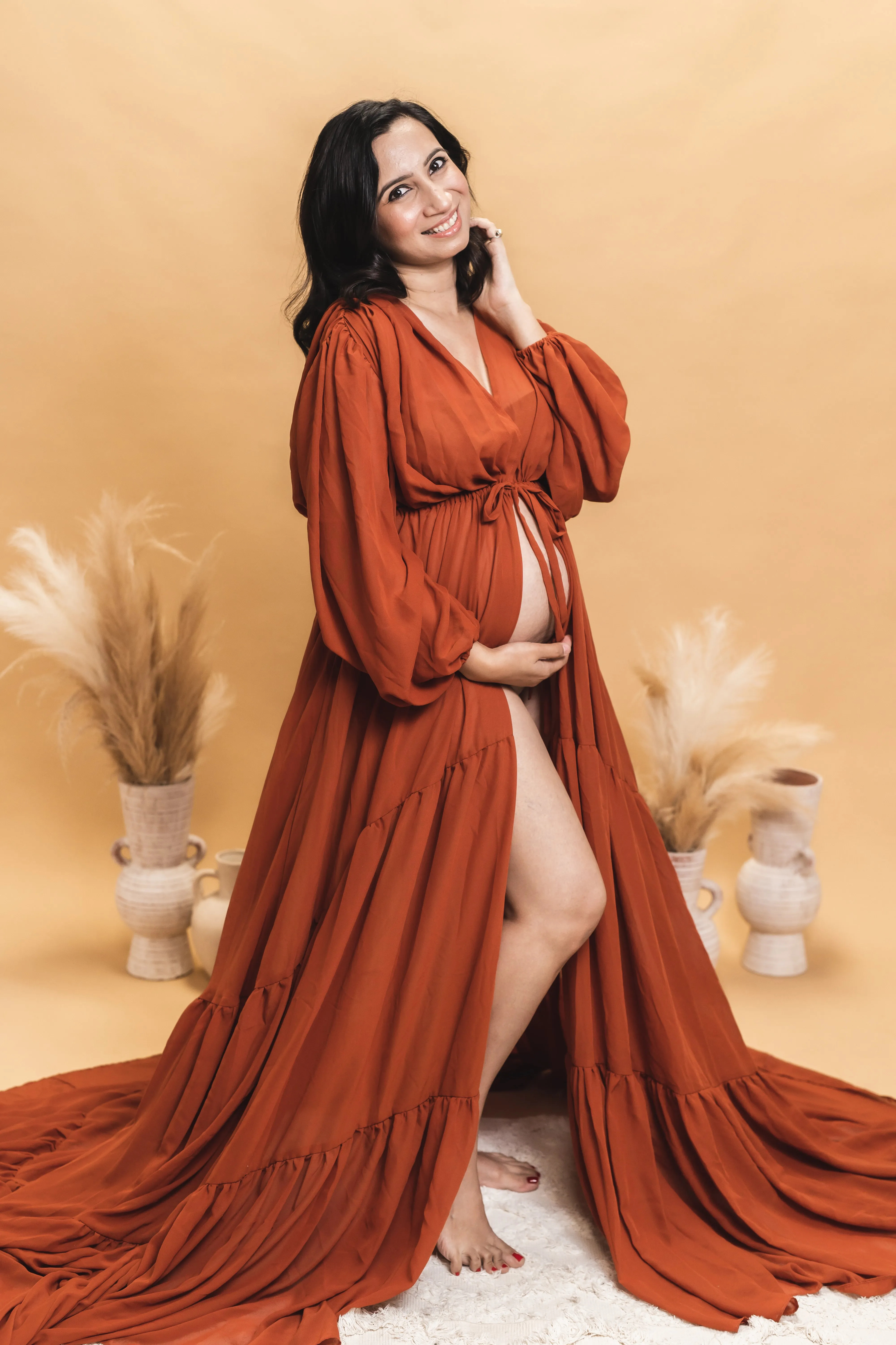 Dress Hire - Maternity Photoshoot Dresses - Rust Robe - DAY RENTAL