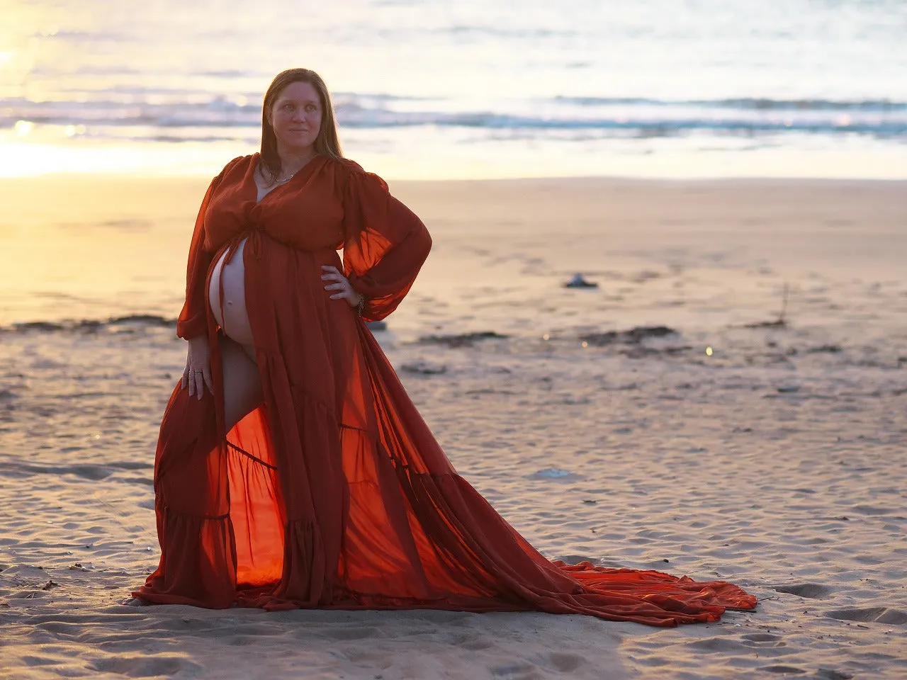 Dress Hire - Maternity Photoshoot Dresses - Rust Robe - DAY RENTAL