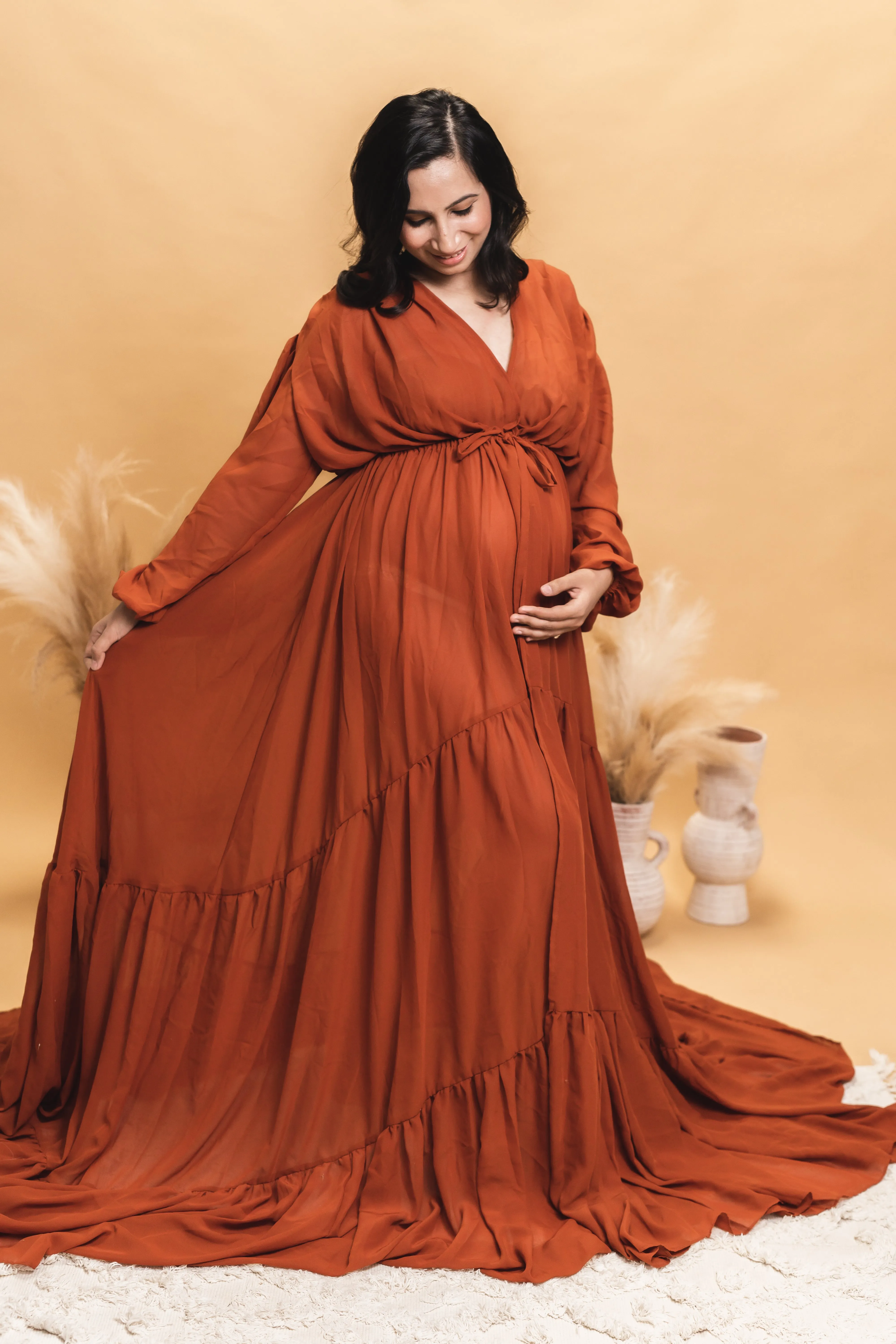 Dress Hire - Maternity Photoshoot Dresses - Rust Robe - DAY RENTAL