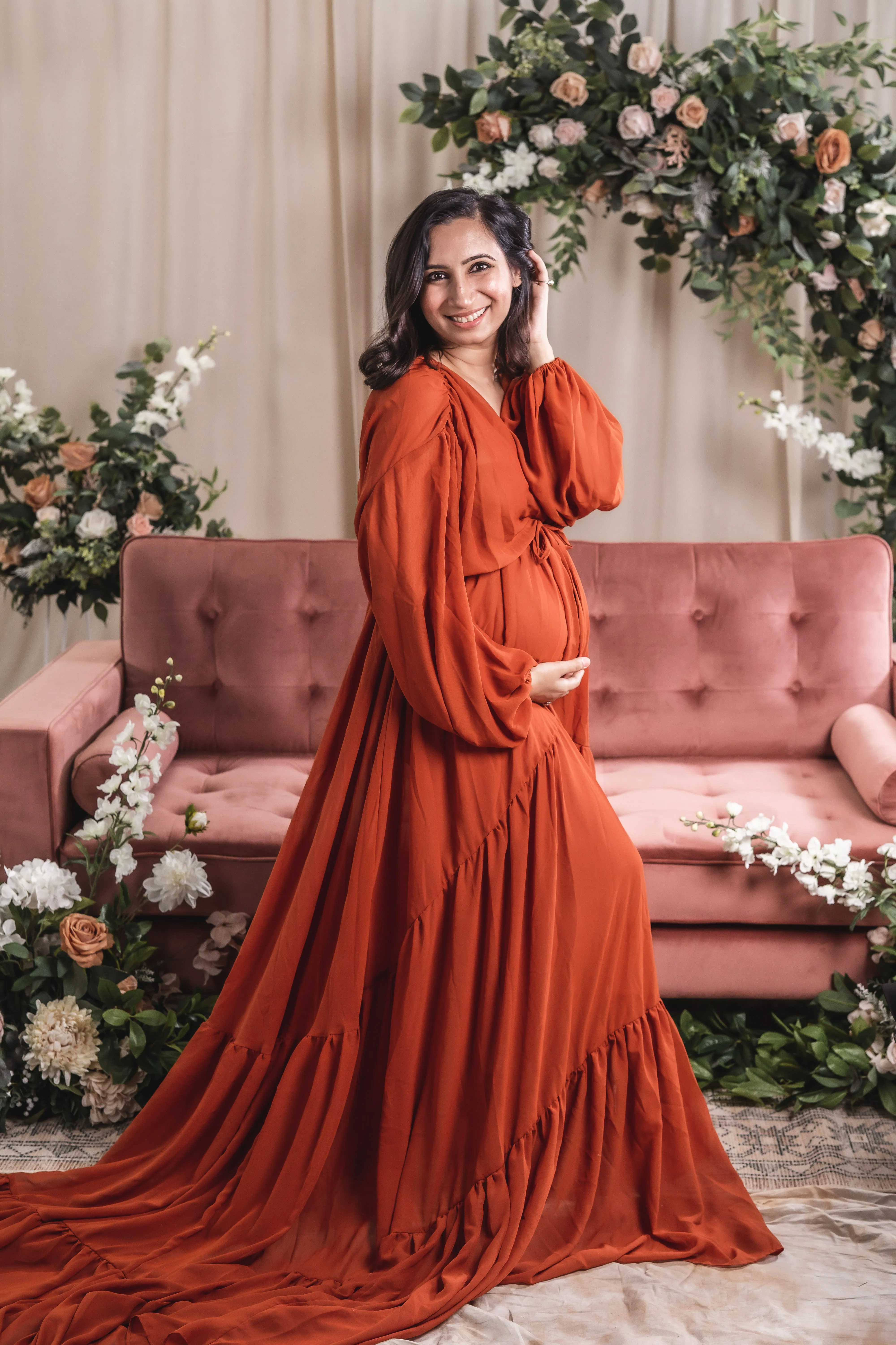 Dress Hire - Maternity Photoshoot Dresses - Rust Robe - DAY RENTAL