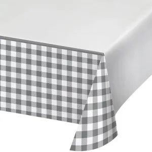 Gray and White Buffalo Check Paper Tablecloths 54 x 102