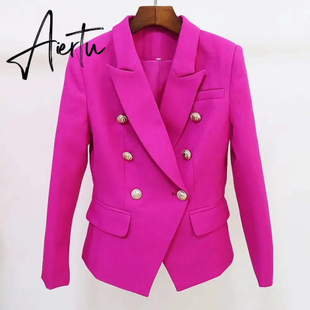 High Street Newest  Runway Designer Blazer Women's Classic Lion Buttons Double Breasted Slim Fitting Textured Blazer Jacket