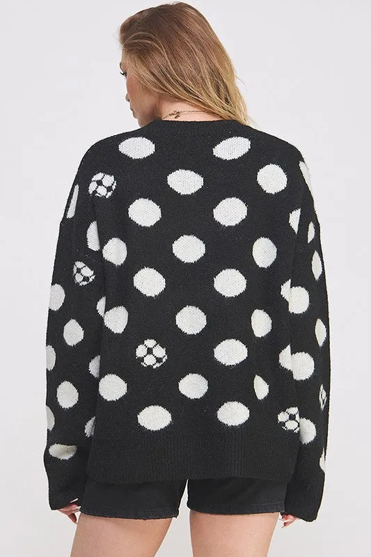 JADE by JANE Women's Polka Dot & Soccer Ball Knit Sweater