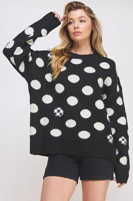 JADE by JANE Women's Polka Dot & Soccer Ball Knit Sweater