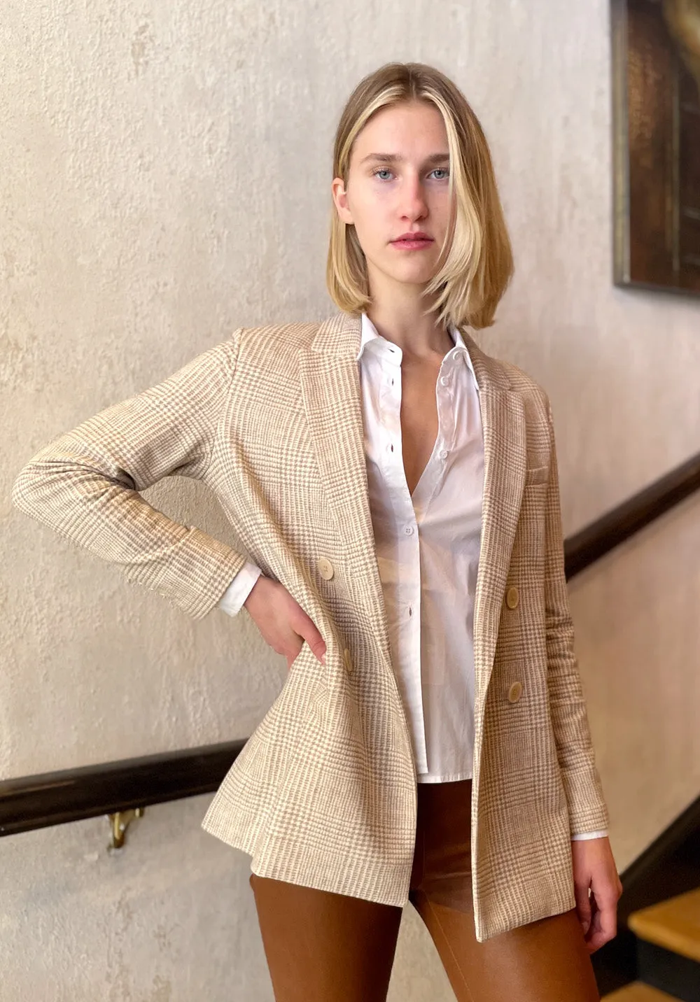 Jersey Check Print Blazer - Crema