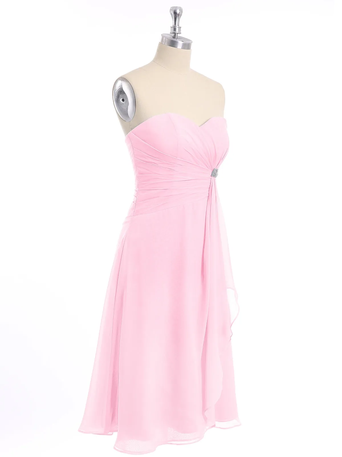 Knee Length Chiffon Dress with Sweetheart Neck-Candy Pink Plus Size