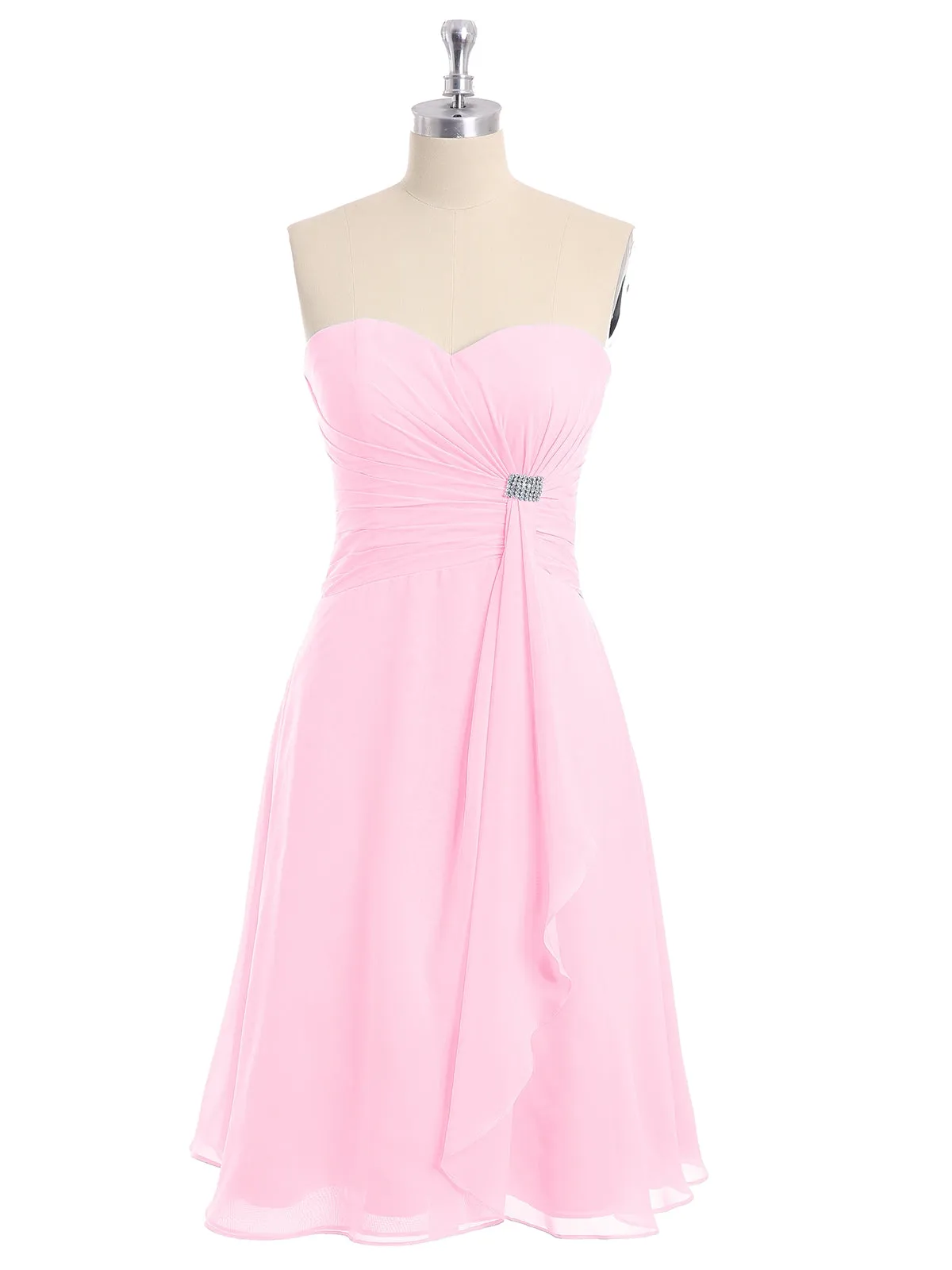 Knee Length Chiffon Dress with Sweetheart Neck-Candy Pink Plus Size