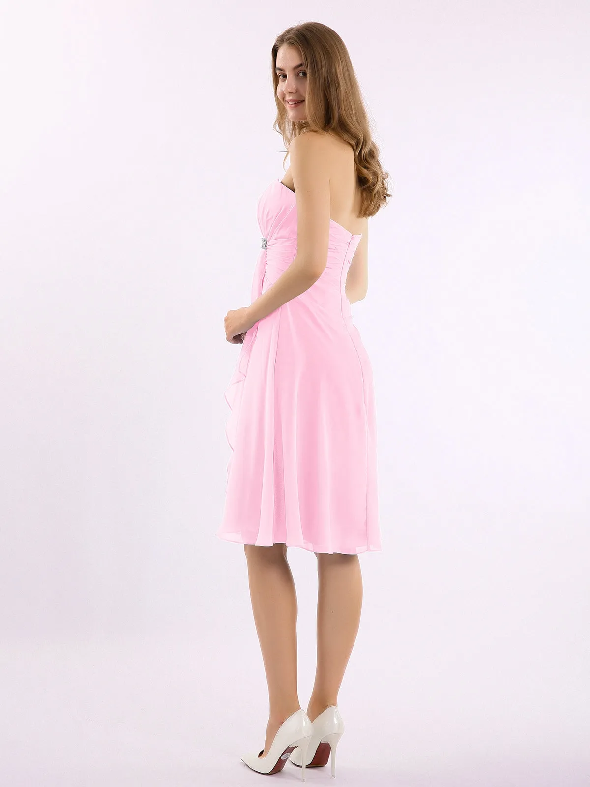 Knee Length Chiffon Dress with Sweetheart Neck-Candy Pink Plus Size