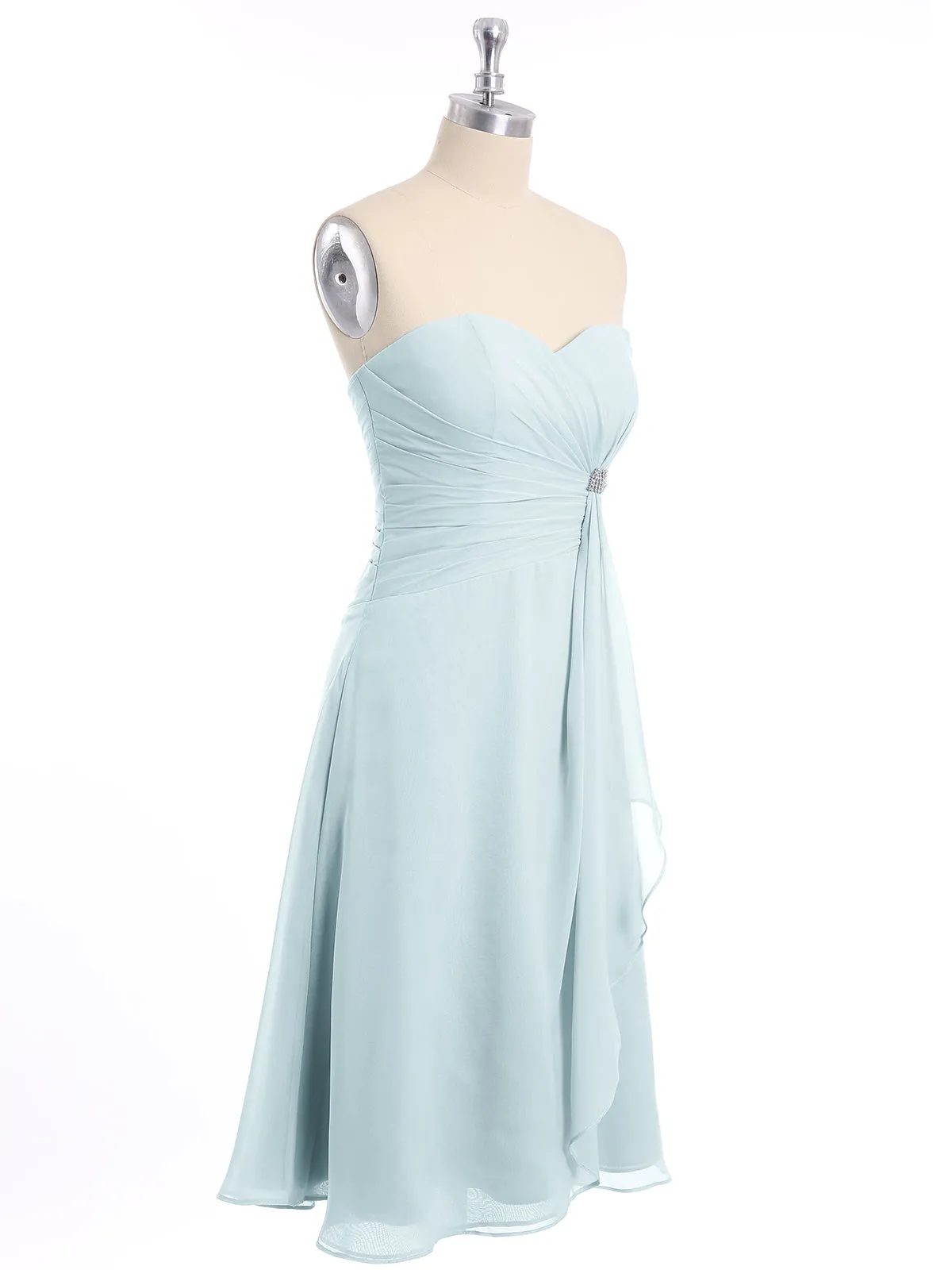 Knee Length Chiffon Dress with Sweetheart Neck-Mist