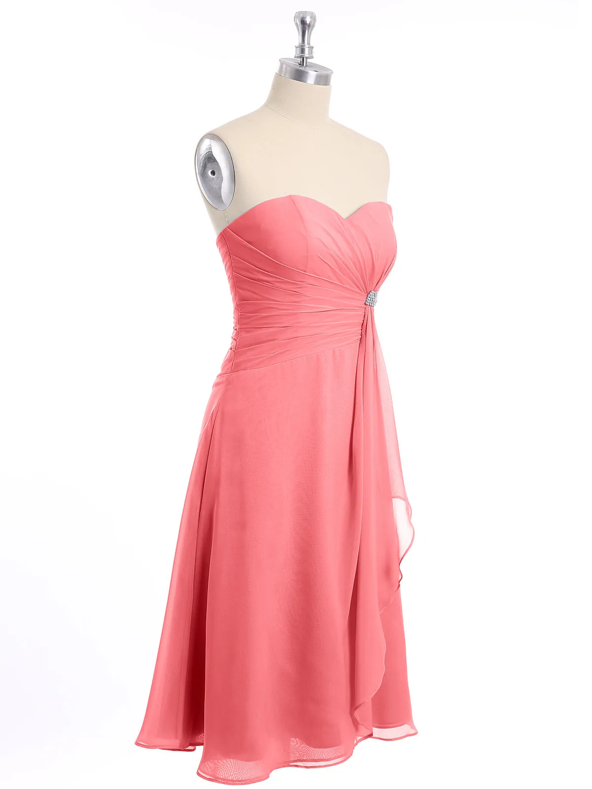 Knee Length Chiffon Dress with Sweetheart Neck-Watermelon Plus Size