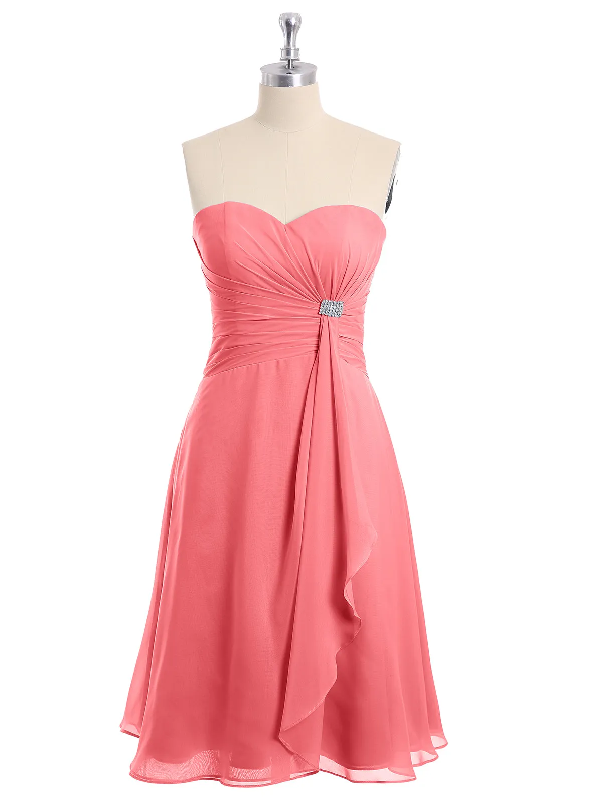 Knee Length Chiffon Dress with Sweetheart Neck-Watermelon Plus Size