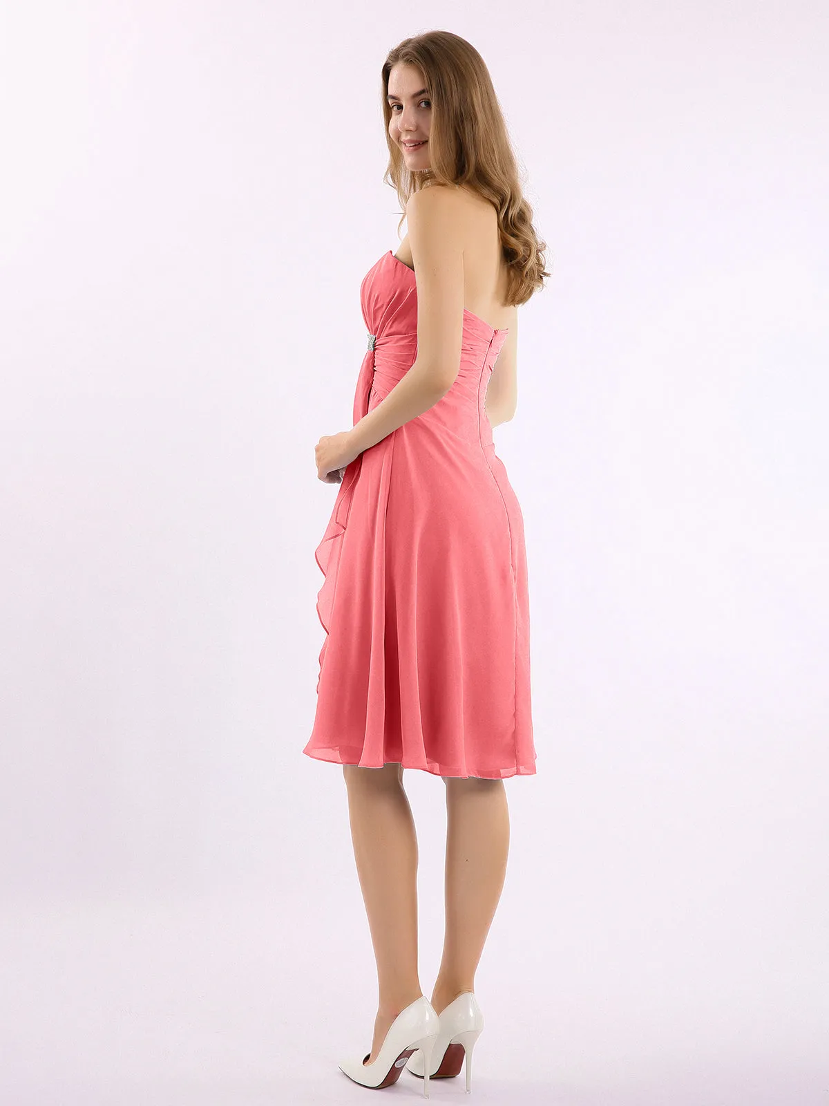 Knee Length Chiffon Dress with Sweetheart Neck-Watermelon Plus Size