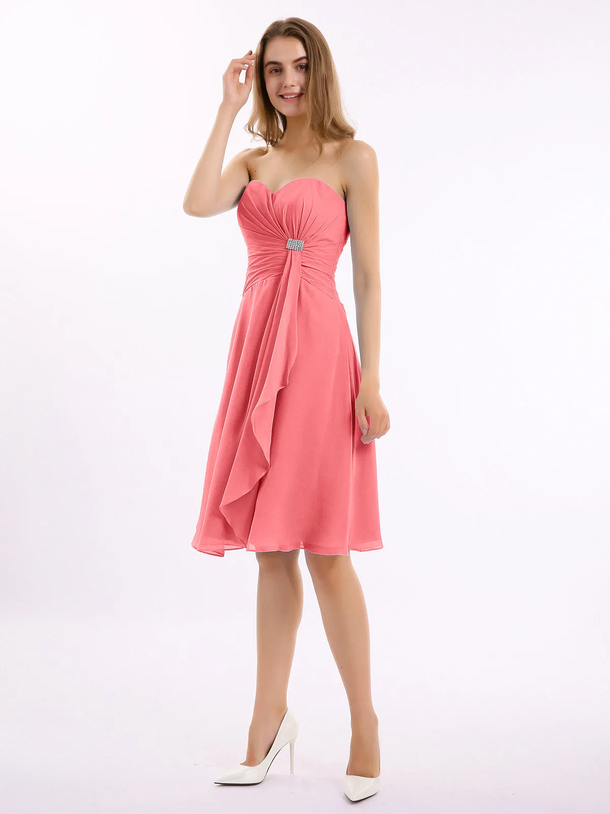 Knee Length Chiffon Dress with Sweetheart Neck-Watermelon Plus Size