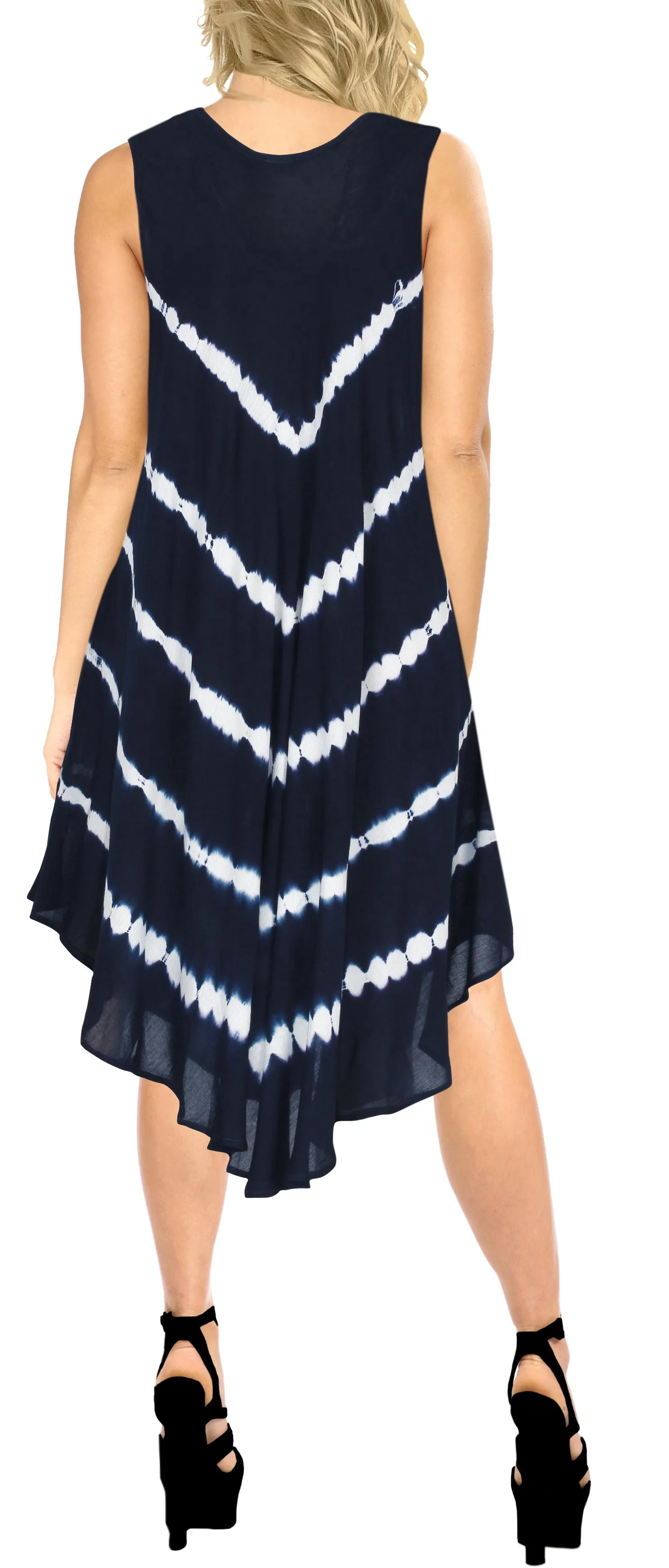 LA LEELA Women's Beach Dress Swing Sundress Beachwear US 14-20W Navy Blue_Q416