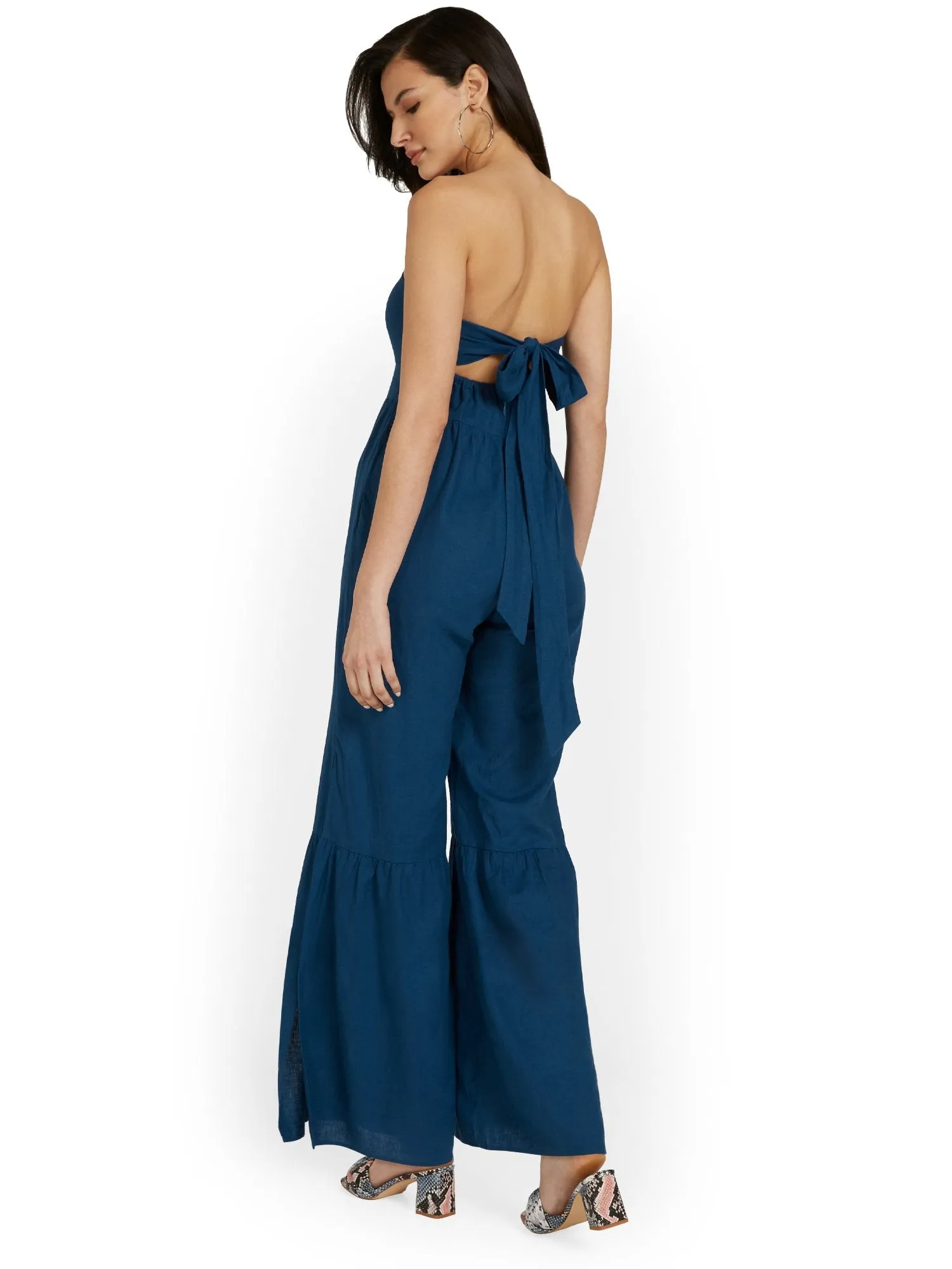 Linen-Blend Strapless Tie-Back Jumpsuit