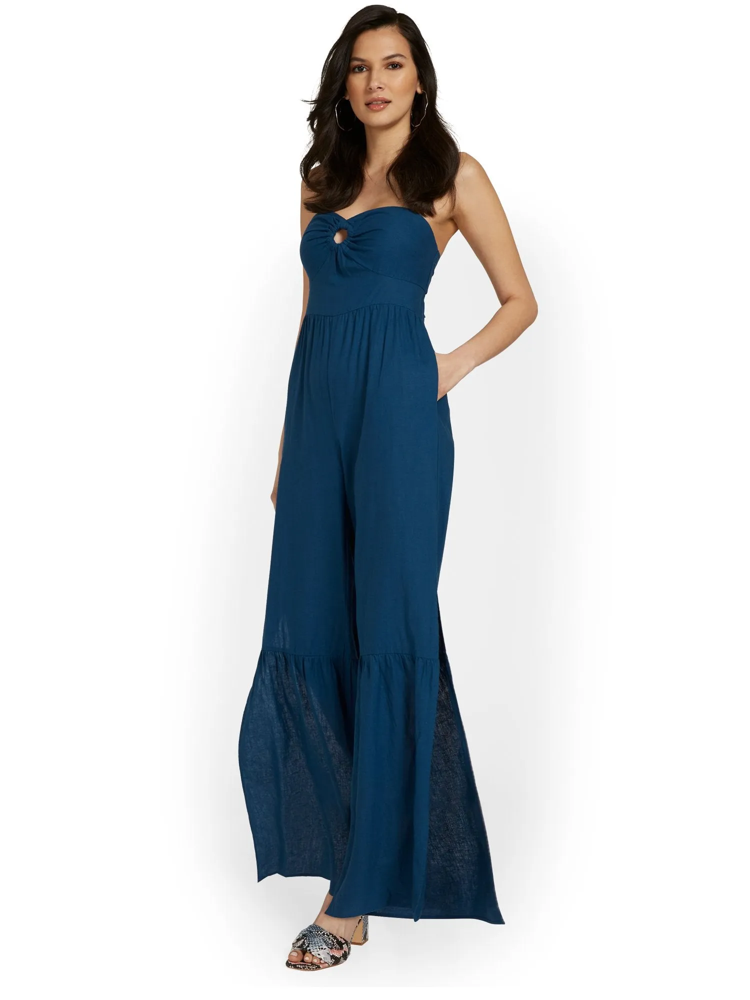 Linen-Blend Strapless Tie-Back Jumpsuit