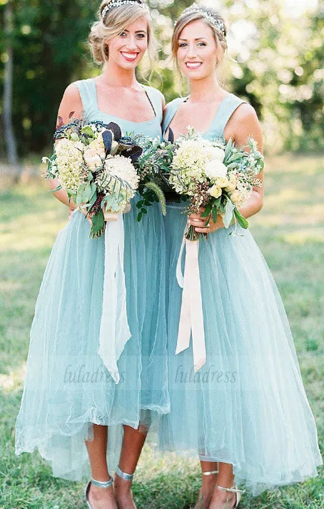 Long Bridesmaid Dress,Tulle Bridesmaid Dress, High-Low Bridesmaid Dress