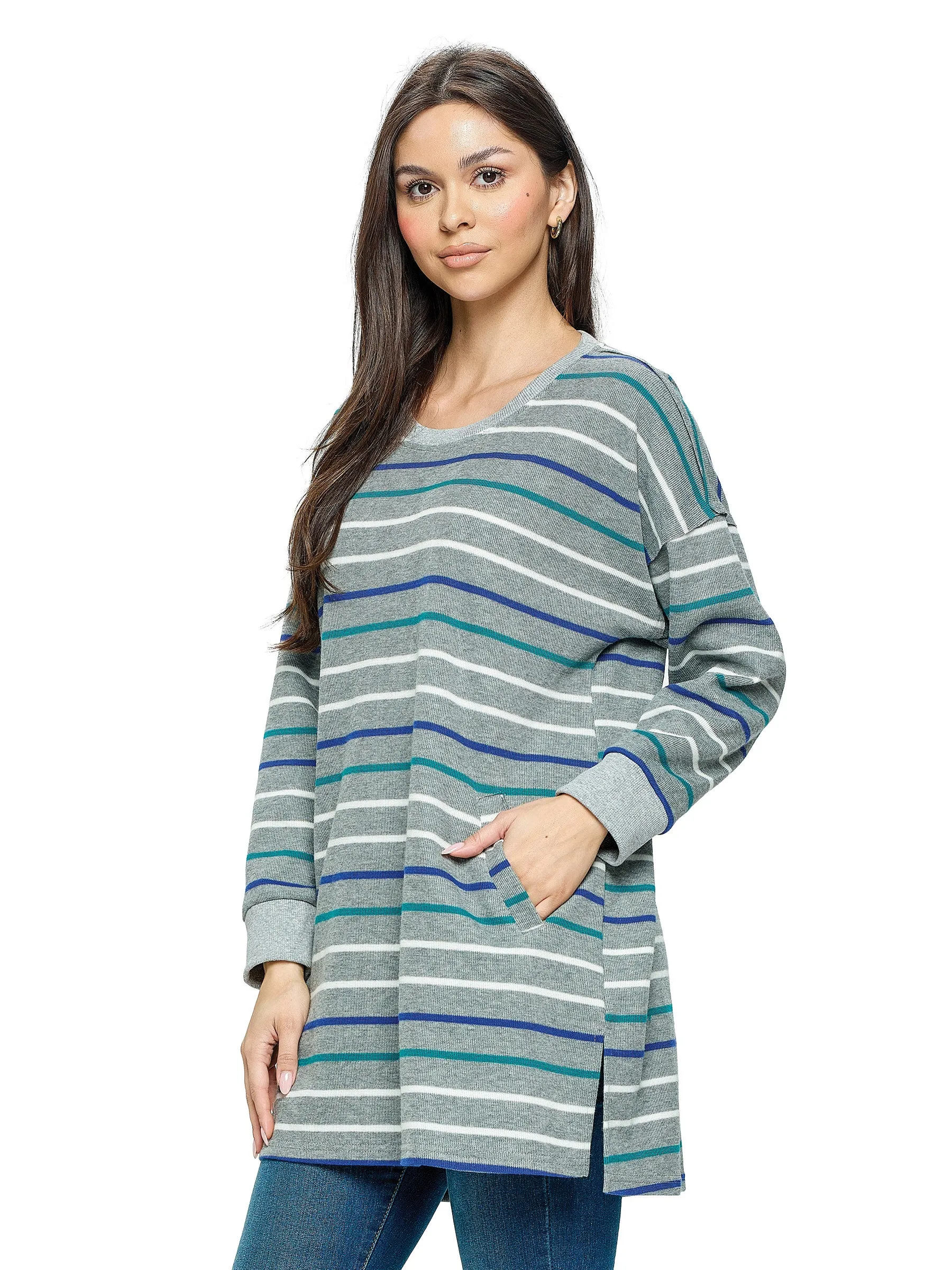 Long Pullover Casual Long Striped Easy Fit