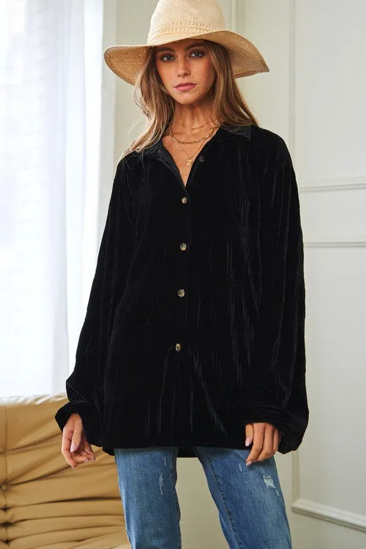 Long Sleeve Button Front Loose Fit Shirt Top