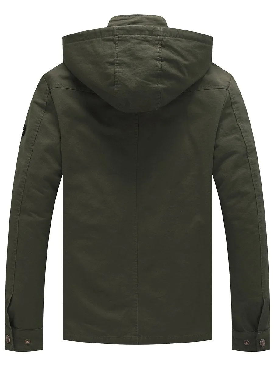 Men's Casual Lightweight Windbreaker Cotton Hooded Military Jackets