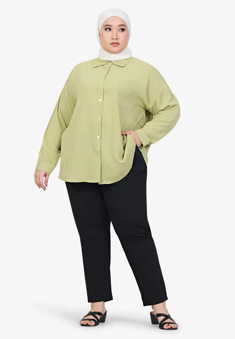 Mica Minimalist Work Button Shirt - Light Green