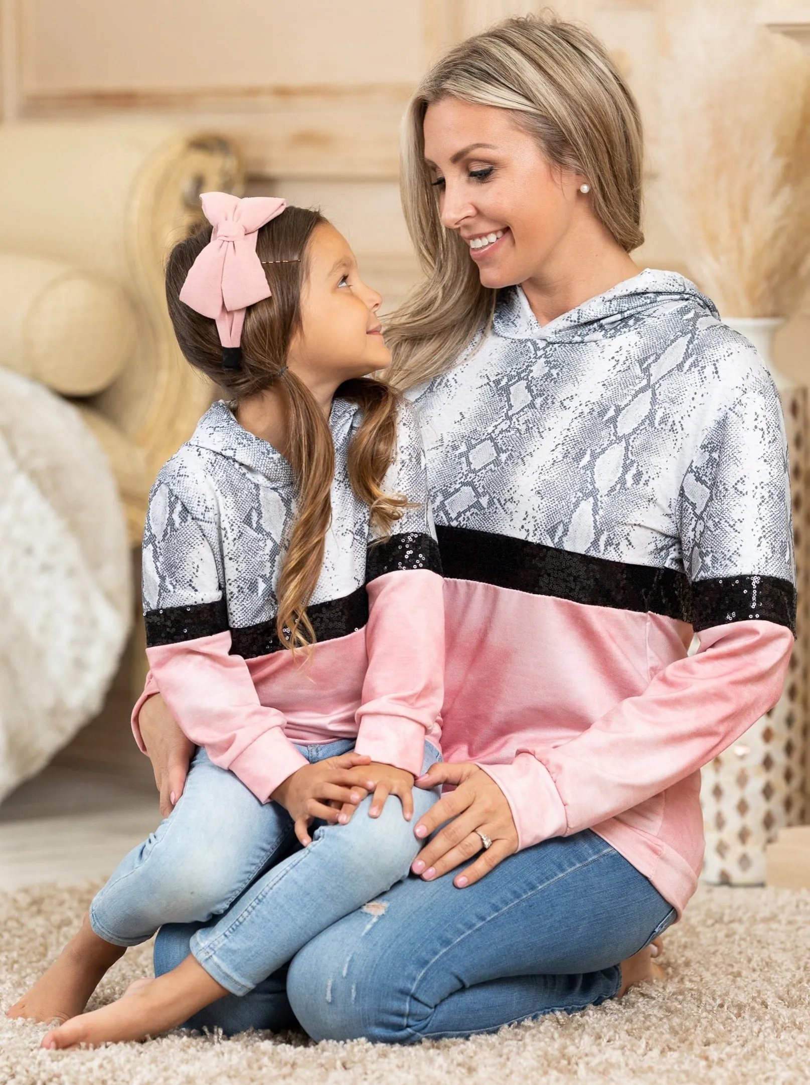 Mommy and Me Snakeskin Sparkle Hoodie Sweater