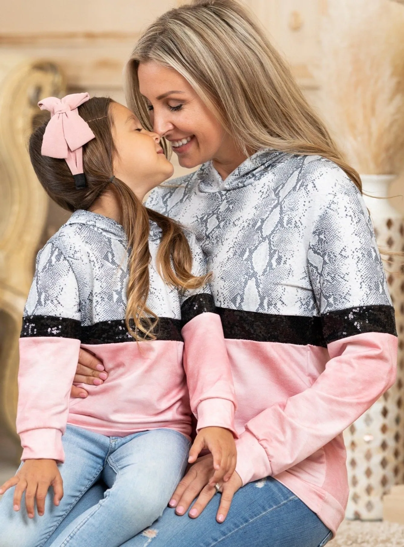 Mommy and Me Snakeskin Sparkle Hoodie Sweater