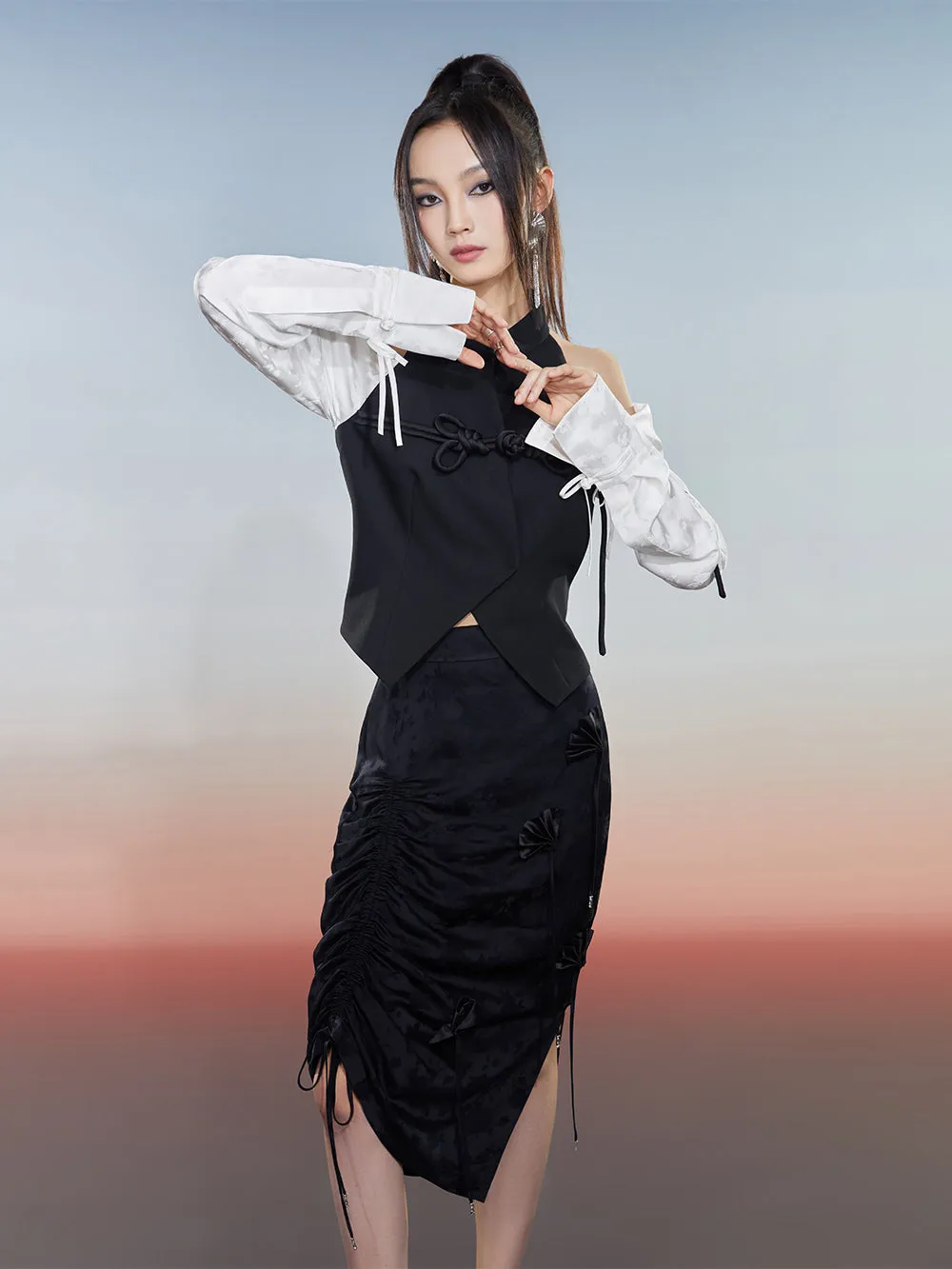 MUKZIN Tight Jacquard Slit Black Slimming Charming Skirt