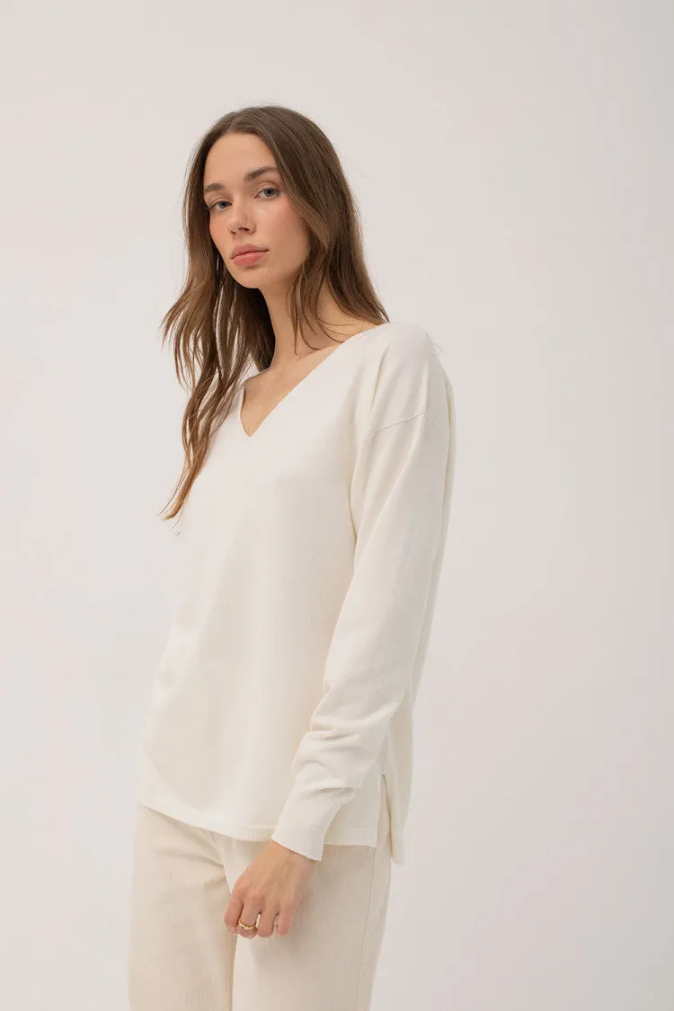 Mus & Bombon Nilo Basic V-Neck Sweater | White