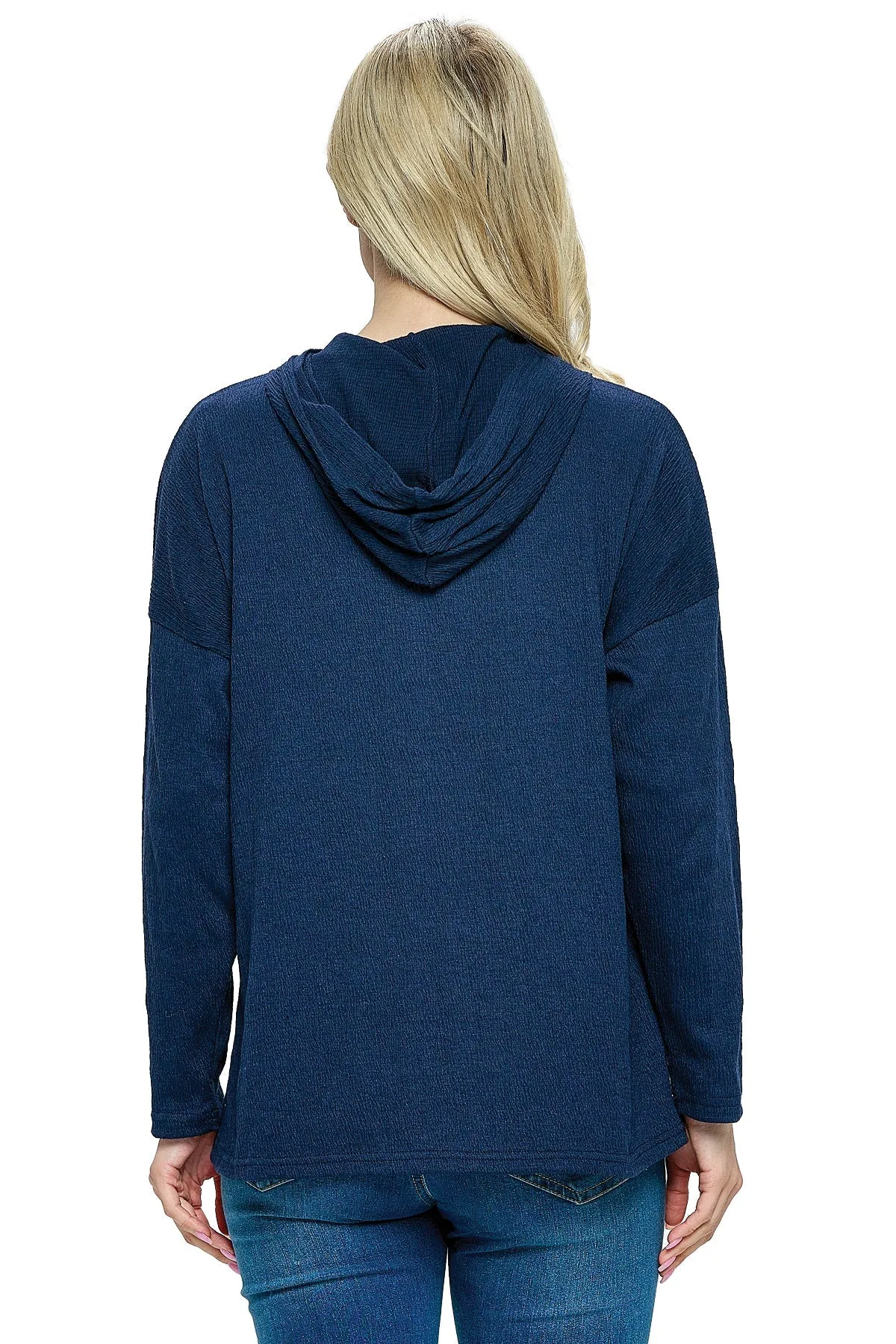 Navy Pullover Top Hoodie Textured Loose Fit